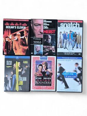 Lot of 6 Action Movies DVD Snatch, Heist, Rounders, Oceans Eleven, EUC